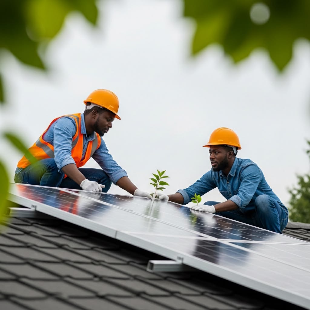 Équipe en intervention sur une installation solaire